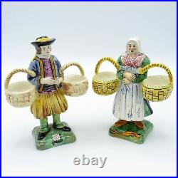 Antique Pair of French Faience, Couple with Baskets, Double Salts