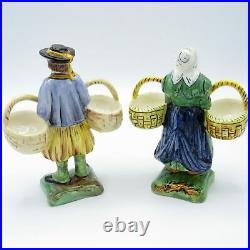 Antique Pair of French Faience, Couple with Baskets, Double Salts