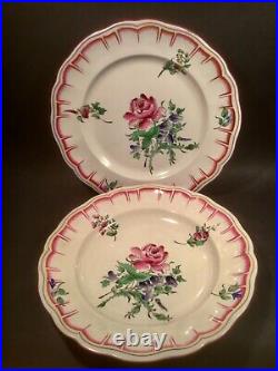 Antique Pair of Hand Painted French Faience Plates c. 1890-1920