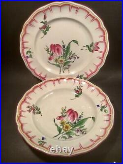 Antique Pair of Hand Painted French Faience Plates c. 1890-1920