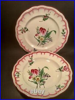 Antique Pair of Hand Painted French Faience Plates c. 1890-1920