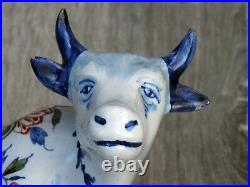 Antique Pair of Recumbent Faience / Delft Cows Unknown Mark French or Dutch