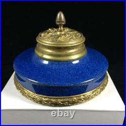 Antique Paul Milet Sevres French Faience Inkwell Neoclassical Gilt Bronze Mounts