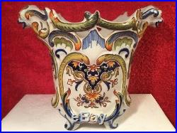 Antique Planter French Faience Hand Painted Dragon Handled c. 1800's, ff669