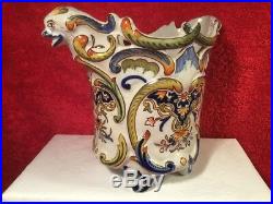 Antique Planter French Faience Hand Painted Dragon Handled c. 1800's, ff669