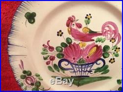 Antique Plate French Faience Hand Painted Rooster Floral Plate c. 1800s, ff685