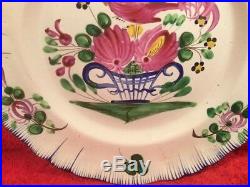 Antique Plate French Faience Hand Painted Rooster Floral Plate c. 1800s, ff685