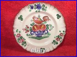 Antique Plate French Faience Hand Painted Rooster on Flower Basket c1800