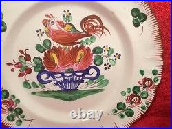 Antique Plate French Faience Hand Painted Rooster on Flower Basket c1800