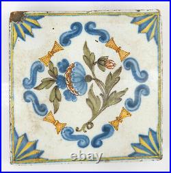 Antique Polychrome Dutch Delft French Faience Decorative Tile