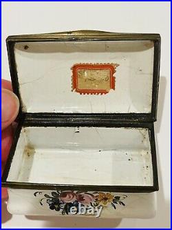 Antique Porcelain French Faience hand painted Landscape snuff box