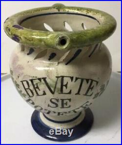 Antique Pottery Faience Puzzle Jug / Pitcher Drinking Vessel Bevete Se Potete