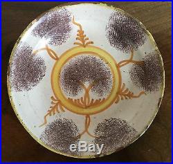 Antique Pottery Plate French Faience Tin Glaze 19th c Spongeware Delft Mochaware