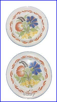 Antique Pr 2 Floral French Italian Faience Floral Bouquet Plates Italy 8 7/8