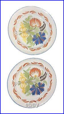 Antique Pr 2 Floral French Italian Faience Floral Bouquet Plates Italy 8 7/8