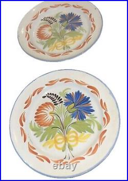 Antique Pr 2 Floral French Italian Faience Floral Bouquet Plates Italy 8 7/8