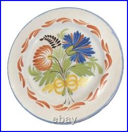 Antique Pr 2 Floral French Italian Faience Floral Bouquet Plates Italy 8 7/8