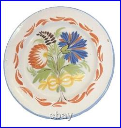 Antique Pr 2 Floral French Italian Faience Floral Bouquet Plates Italy 8 7/8