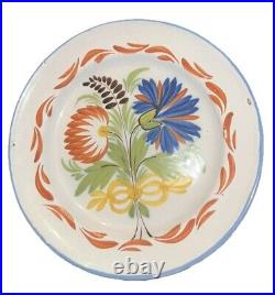 Antique Pr 2 Floral French Italian Faience Floral Bouquet Plates Italy 8 7/8