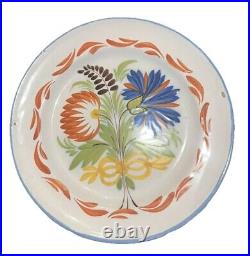 Antique Pr 2 Floral French Italian Faience Floral Bouquet Plates Italy 8 7/8