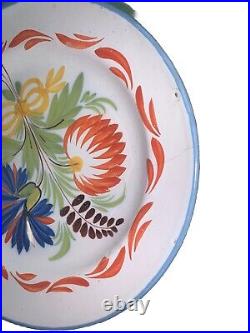 Antique Pr 2 Floral French Italian Faience Floral Bouquet Plates Italy 8 7/8