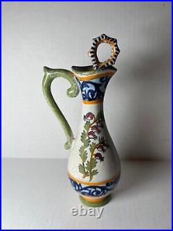 Antique Quimper Complete Oil and Vinegar Set With Stand, French Faience