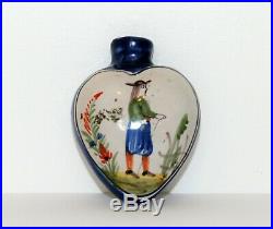 Antique Quimper Faience Perfume Scent Bottle, French Hand Painted Ceramic, RARE