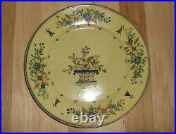 Antique Quimper French Faience 9.5 Dinner Plate in Basket of Flowers Design