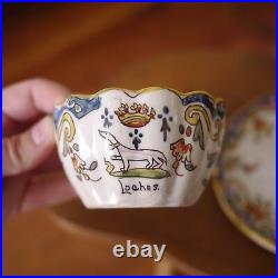 Antique Quimper Rouen French Faience Pottery Loches Floral Tea Cup with Saucer