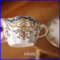 Antique Quimper Rouen French Faience Pottery Loches Floral Tea Cup with Saucer