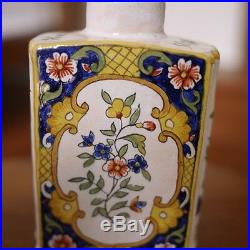Antique Quimper Rouen Style French Faience Pottery Asian Style Tea Caddy Bottle