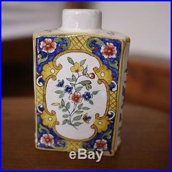 Antique Quimper Rouen Style French Faience Pottery Asian Style Tea Caddy Bottle