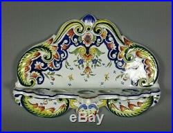 Antique Rare French Hand Painted ROUEN Wall Pipe Holder Rack Faience c1900