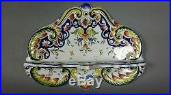 Antique Rare French Hand Painted ROUEN Wall Pipe Holder Rack Faience c1900