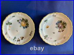 Antique Rare French Pair of 2 Plates Montpellier Faience Floral Decor 18th C