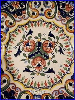 Antique Rare Rouen French Faience Fait Main Wall Plaque, 9, signed