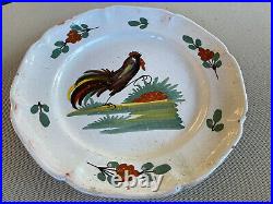 Antique Rooster White Plate French Faience Tin Glaze Early RARE 18th Century