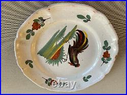 Antique Rooster White Plate French Faience Tin Glaze Early RARE 18th Century