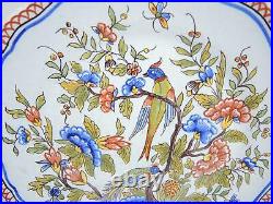 Antique Rouen Faience Bird of Paradise 9 3/4 Plate Signed