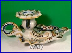 Antique Rouen French Faience Candle Holder c. 1800's Chamber Stick