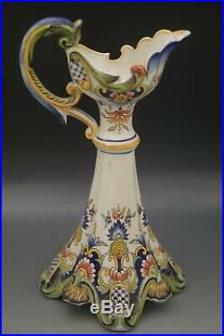 Antique Rouen French Faience Ewer Pitcher 9.1/2
