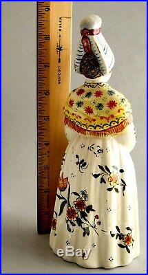 Antique Rouen French Faience Figural Lady Dinner Bell