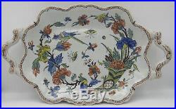 Antique Rouen French faience tin glaze ceramic handled platter 16 Cornucopia