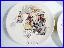 Antique SARREQUEMINES Utzscheneider 6 Character Illustrated WALL PLATES Faience
