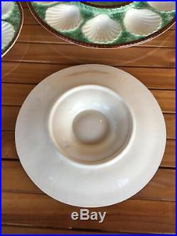 Antique Set French Longchamp Majolica 6 Oyster Plates + Platter
