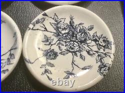 Antique Set of 4 French Faience Rose Floral Butter Pats c. 1800's