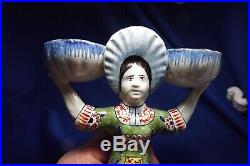 Antique Signed MOSANIC Two Different Ladies Double Salt French Faience c1890