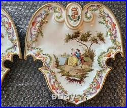 Antique Soft Paste Faience French Courting Polychrome Plaques, Lille 1767