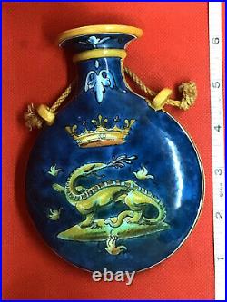 Antique Ulysse Blois E (Emile) Balon French Faience Salamander King Wall Pocket