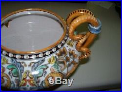 Antique Ulysse Blois French Faience Jardiniere w Serpent Handles Ca. 1890's